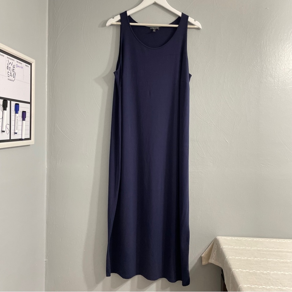 Eileen Fisher Jersey System Scoop Neck Tank Dress - sleeveless Navy 1X - Picture 3 of 9